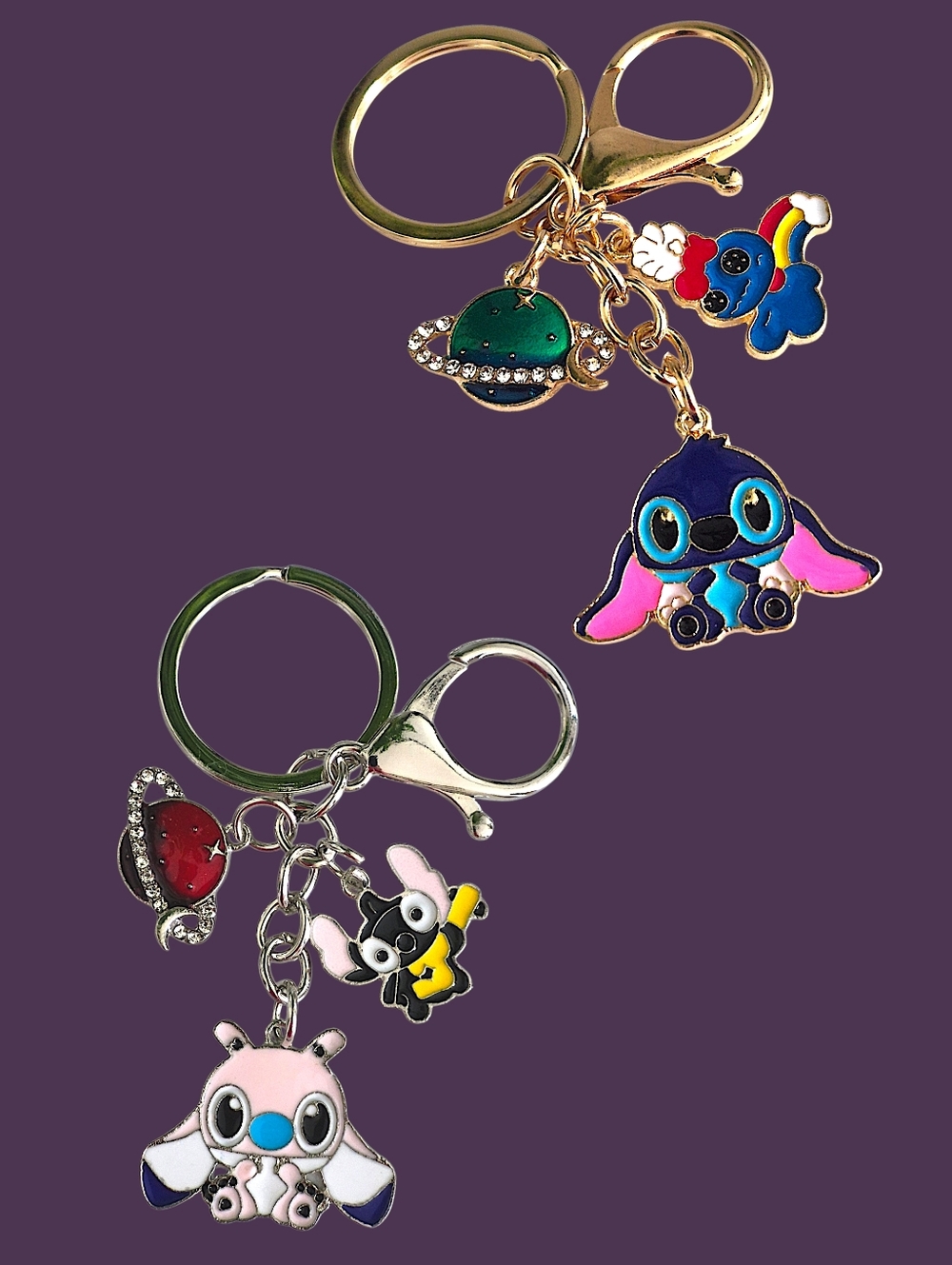 Disney Stitch & Friends Bag Charm / Keychain with Charms - Set of 2